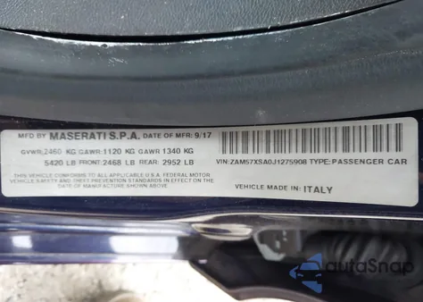 2018 Maserati Ghibli из США, поврежденный, VIN ZAM57XSA0J1275908